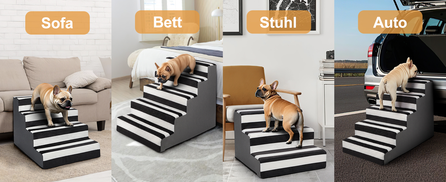 Сходинка для домашніх тварин Pawk: 5 сходинок, високощільний пінопласт, знімний чохол, для собак та котів, 45 x 56 x 75 см