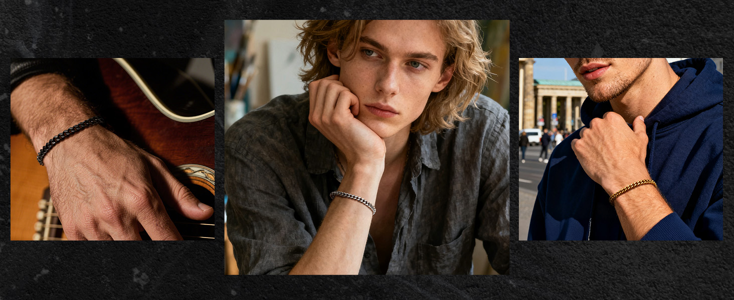 Чоловіча ланцюжок-панцир Miami Bestyle з подарунковою коробкою, 5/7/9/12.5 мм, 19/21/23 см, золото/чорний