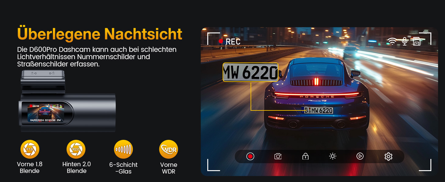 Відеореєстратор GKU 4K Dual з GPS, WiFi, ParkSurv, Нічне Бачення, WDR, 170° та G-Sensor. В комплекті SD-карта 64GB. Чорний