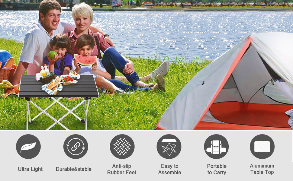 Алюмінієвий складаний столик для кемпінгу та пікніків. Легкий, з сумкою, середній розмір