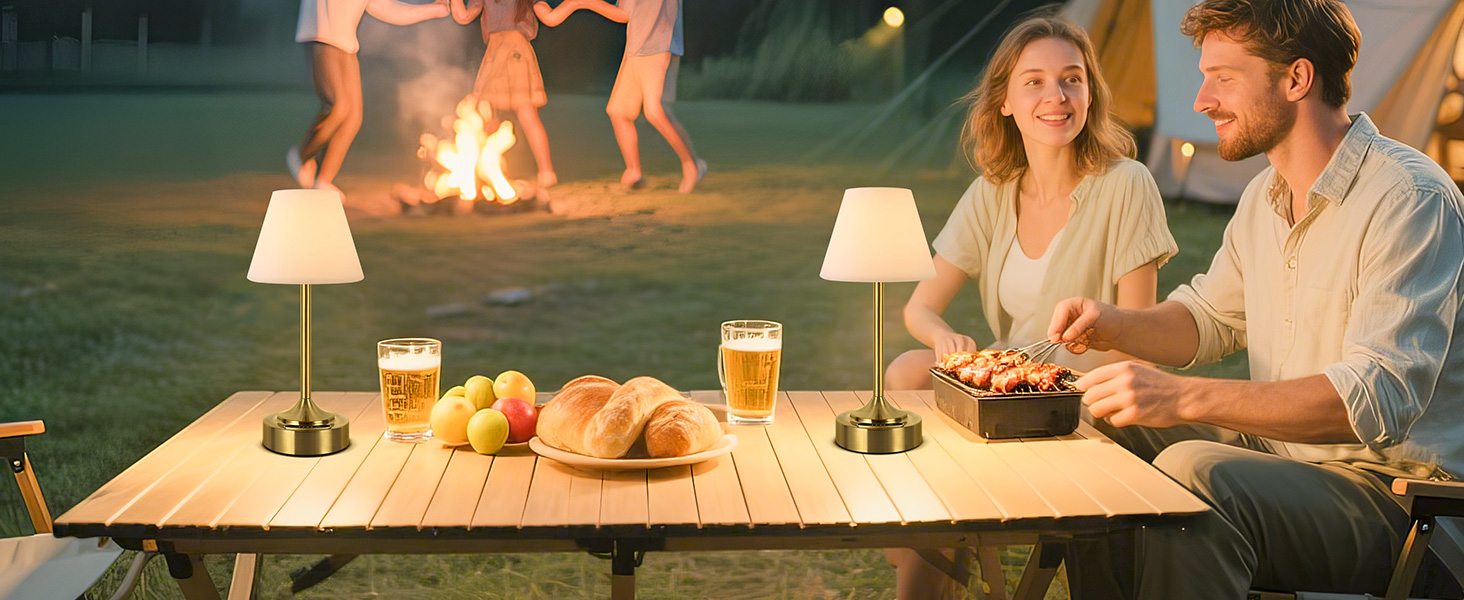 Світлодіодний акумуляторний настільний світильник OUTON 2 шт, USB-C, 3 режими освітлення (3000K-6000K), сенсорне керування, IP54, 53 год, золотий - для ванної, кухні, вулиці