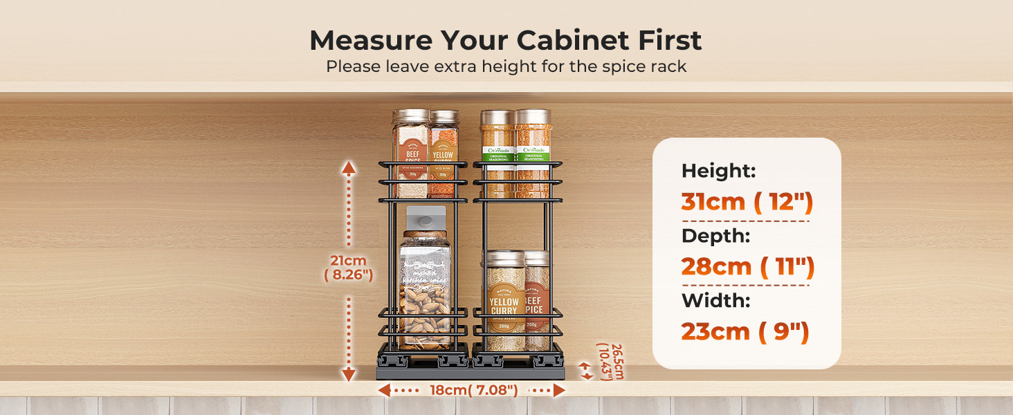 Організатор для спецій Orimade висувний, 3 шт. (2 шт. 8 см, чорний)