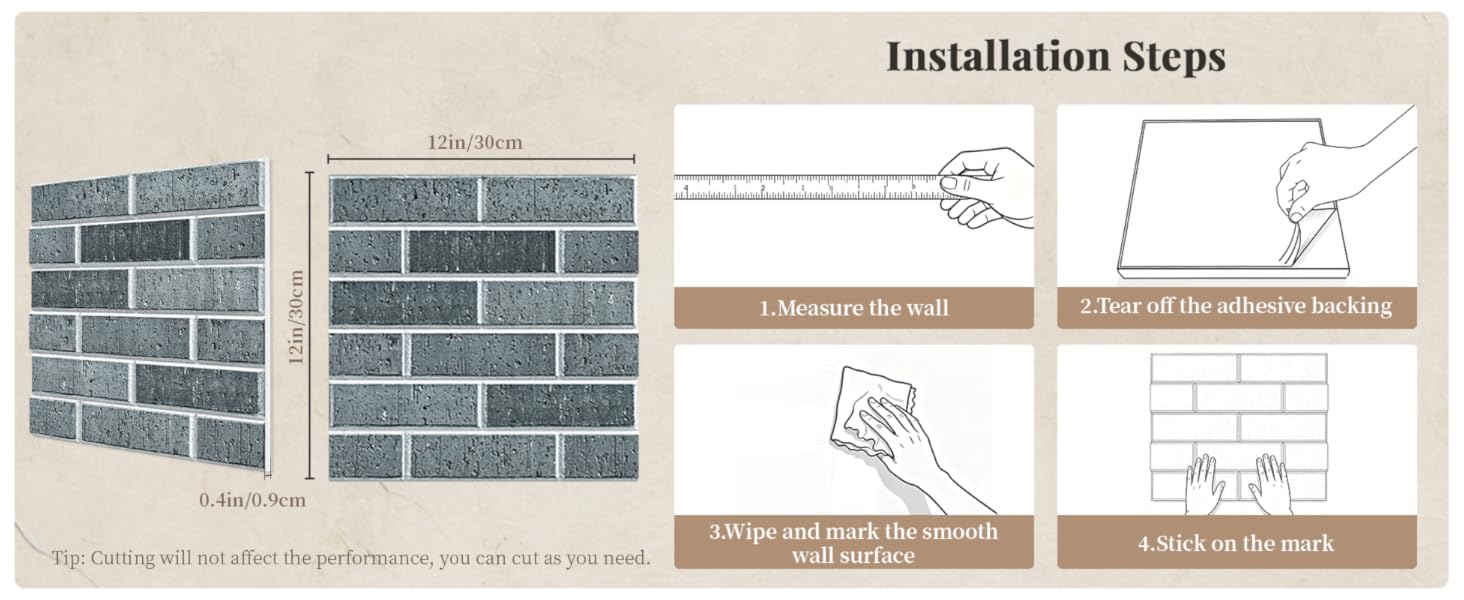 Акустичні панелі JBER самоклейні для звукоізоляції, шумопоглинаючі стінові панелі «цегляний» для студії, геймерської кімнати та офісу, 30x30x1 см, 12 шт, колір чорний крейда