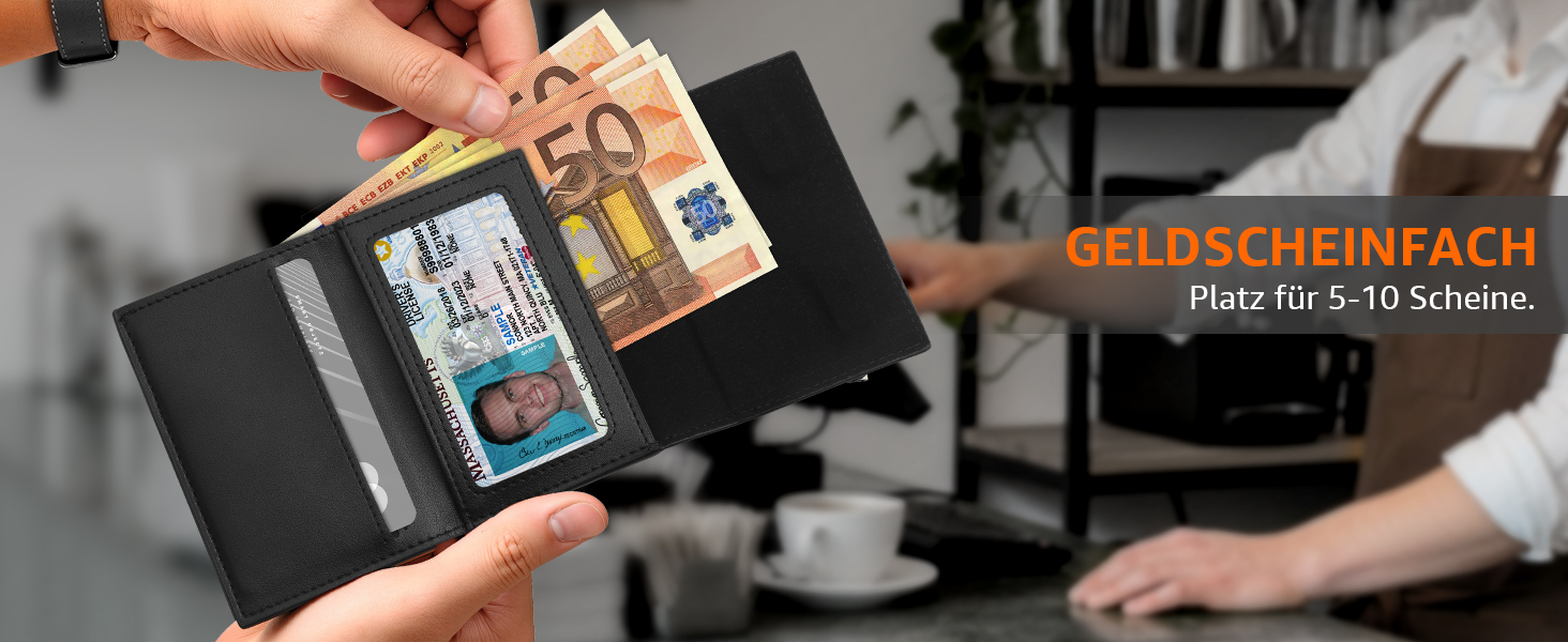 Чоловічий гаманець TEEHON з RFID захистом, відділенням для монет, 7 відділень для карток та ID-вікном, шкіряний, чорно-помаранчевий