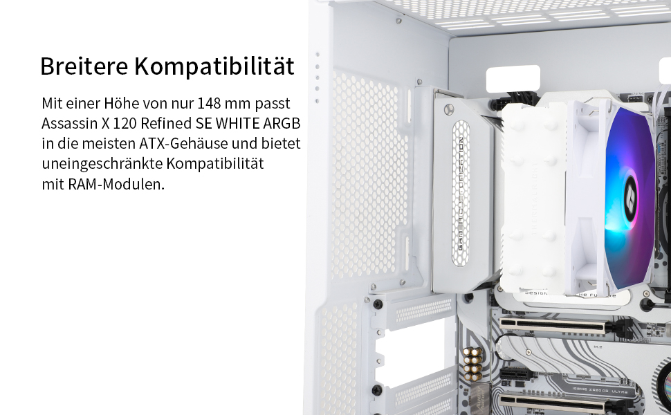 AssassinX120 SE White ARGB CPU-кулер: 4 heatpipes, тиха система охолодження, сумісний з AMD AM4/AM5 та Intel 1700/1150/1151/1200