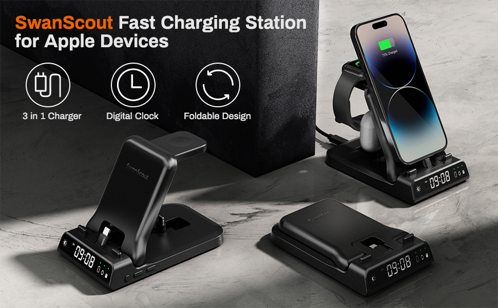 Зарядний стан для Apple SwanScout 701A: iPhone, Apple Watch, AirPods. 3 в 1