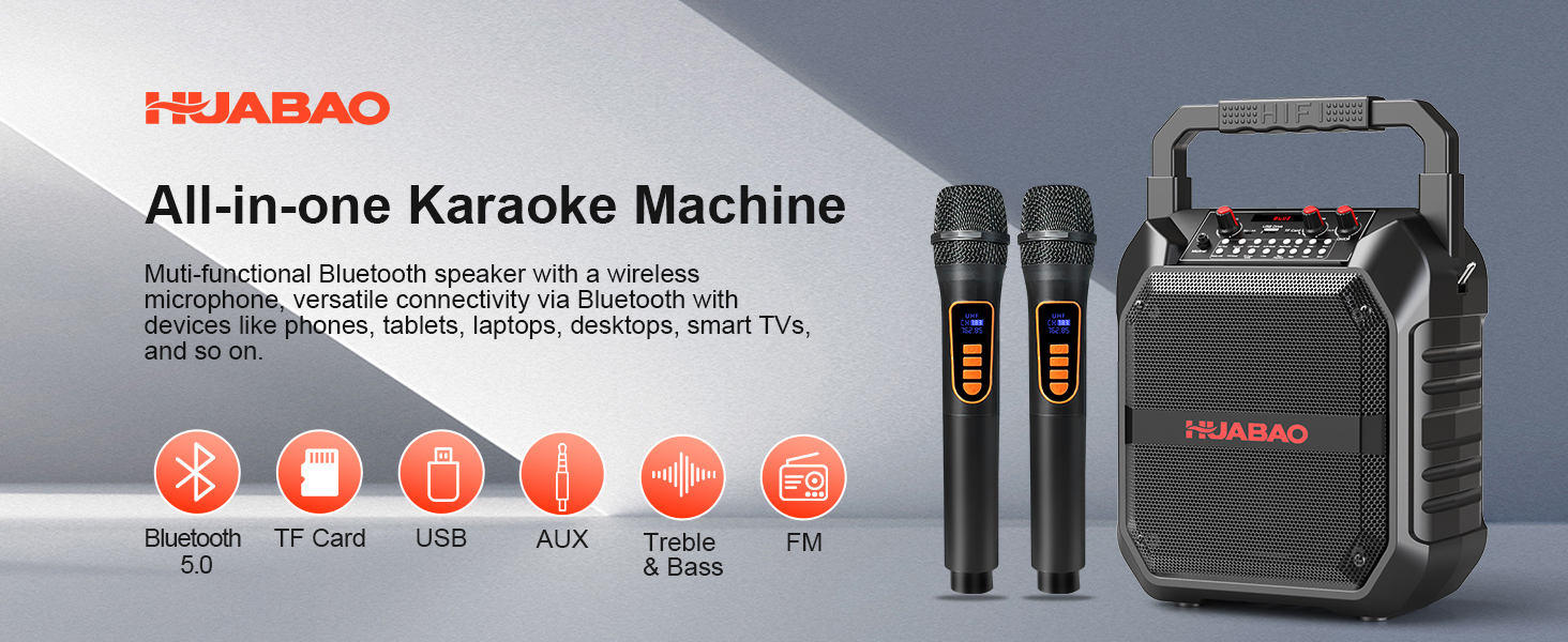 Портативна караоке-машина з Bluetooth, мікрофоном та підключенням TF/USB/FM/AUX для дому та вечірок (2 мікрофони)