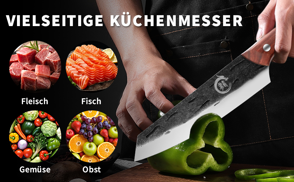 Ніж кухарський Plys 20 см, професійний, з високоякісної нержавіючої сталі, з ергономічною ручкою (чорний)