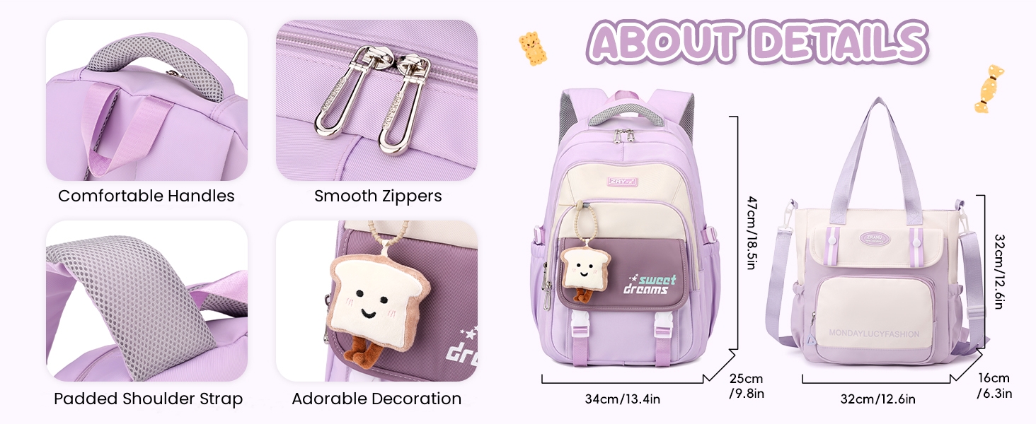 Шкільний рюкзак для дівчаток (3-7 клас), 36L, з сумкою через плече, чорний