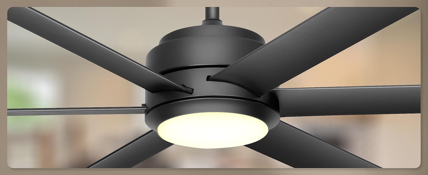Deckenventilator Ohniyou з підсвіткою, пультом та додатком, 152.4 см (60 дюймів), регульована яскравість, DC-двигун, великий вентилятор для тераси, вітальні, чорний