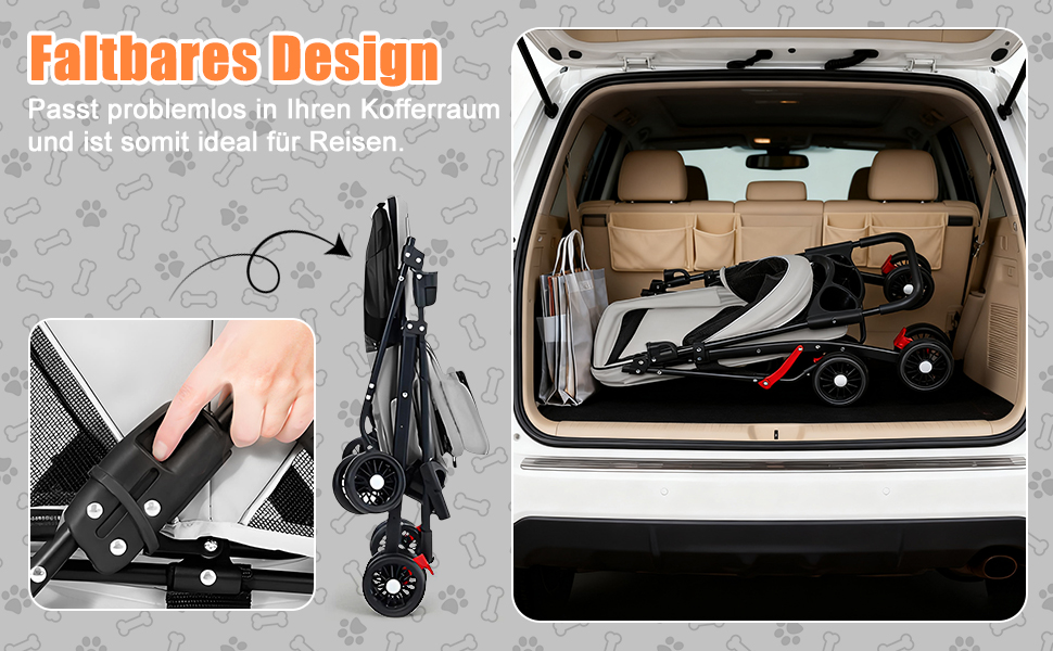 Візок для собак 2в1 до 15 кг, бугі для собак з тримачами для напоїв, переноска для собак, складна, з гальмом, візок-болер для собак, 48x68x95 см (Чорний)