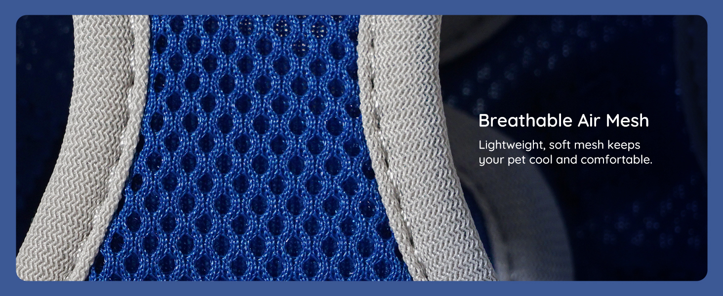 Шлейка для собак BELLA & PAL для маленьких собак з повідком, Step-in шлейка з Air Mesh, анти-тяга, світловідбиваюча, дихаюча, для цуценят, для котів, S (XXS (28-30см обхват грудей), синій & сірий)