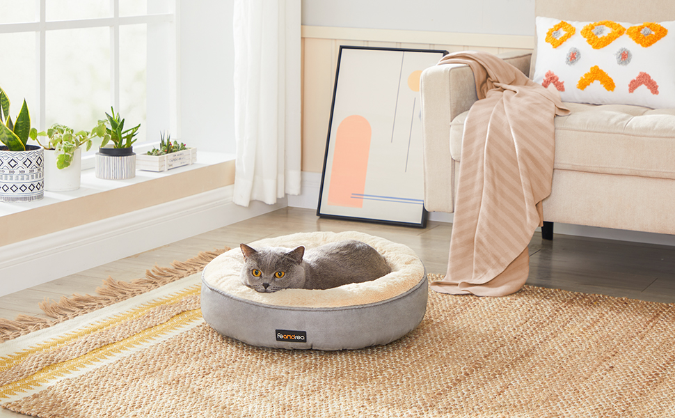 Кругла лежанка для собак та котів Feandrea, діаметр 50 см, сірого кольору