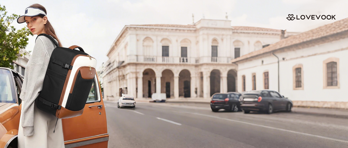 LOVEVOOK Рюкзак для ручної поклажі, 40L, для жінок, валіза-рюкзак з відділенням для ноутбука, водонепроникний, для подорожей, ділових поїздок, вихідних, Khaki-beige
