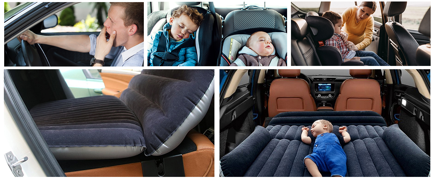 Надувна автомобільна матрац з насосом для подорожей, кемпінгу та відпочинку на природі. Чорний колір.