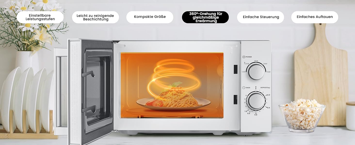 Мікрохвильова піч Comfee CMSN 20L, 700W, Механічна, Біла