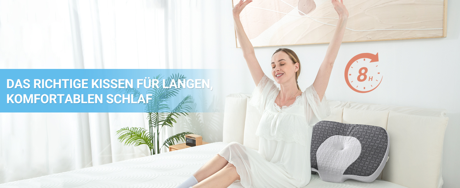 Ортопедична подушка Elviros з Memory Foam для шиї та спини. Подушка від болю в шиї, для сну на боці та на животі. Біла, 59x40.5x12.5/14.5 см