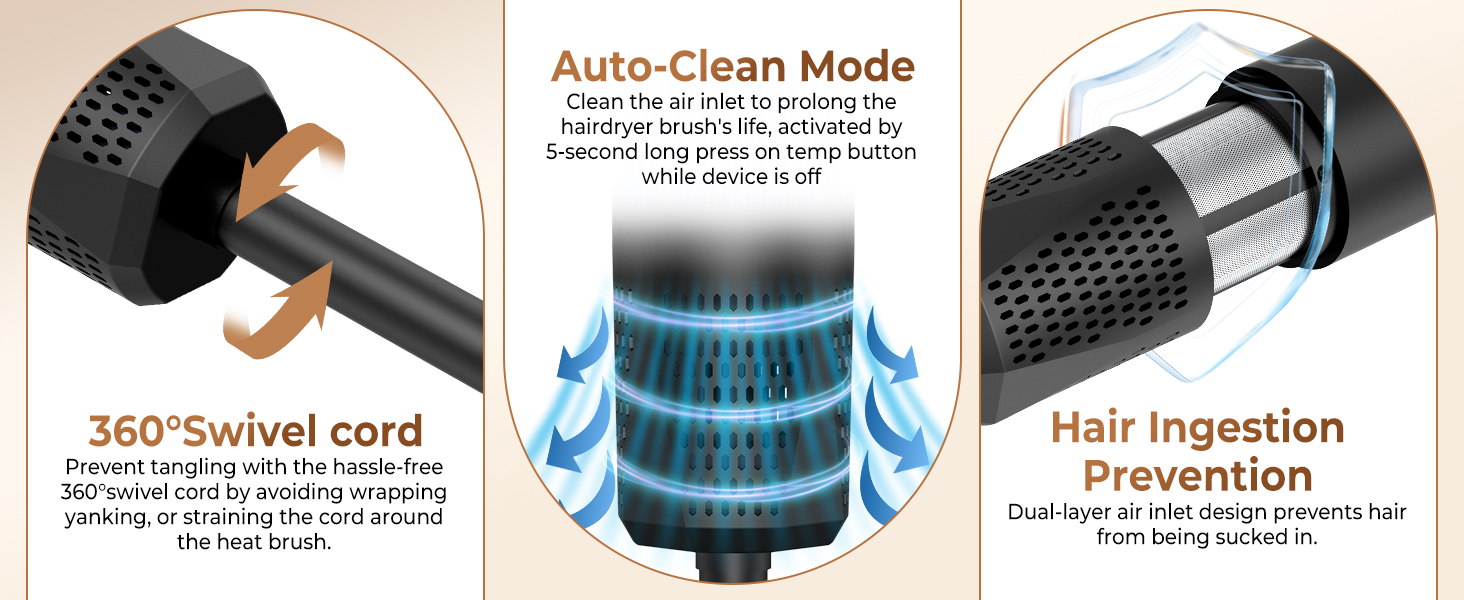 Набір для укладки волосся 6 в 1: фен-щітка, плойка, випрямляч, термощітка, фен, для всіх типів волосся (Чорний)