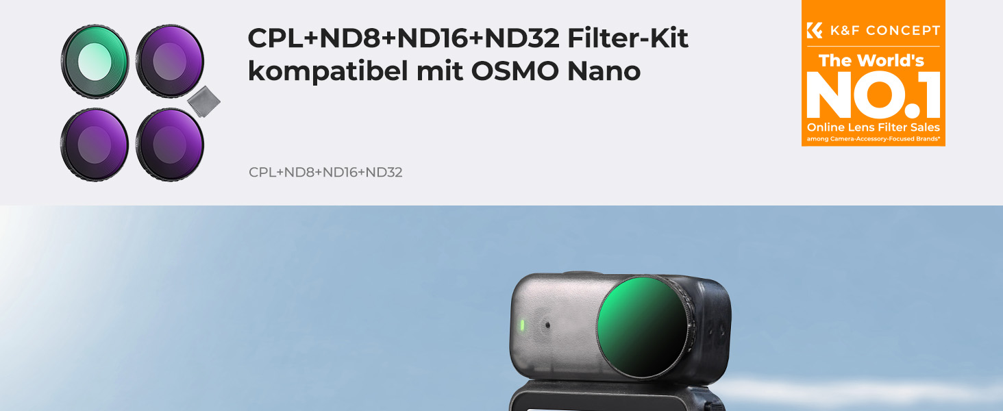 Набір ND-фільтрів K&F Concept для DJI Osmo Nano (ND8, ND16, ND32, ND64) — 4 шт., нейтральний світлофільтр з HD-скла та алюмінієвою рамою, FD151