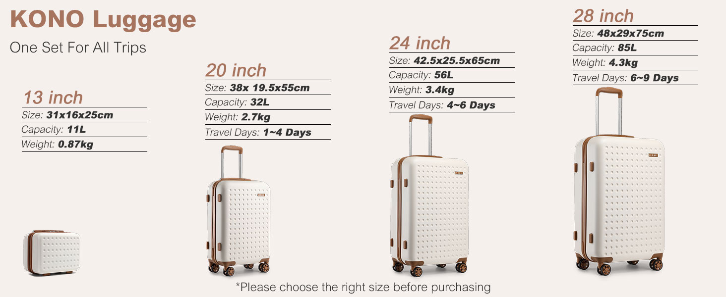 Чохол-валіза KONO, валіза-чемодан, ручна валіза 75x48x29 см, ABS пластик, з TSA замком, білий