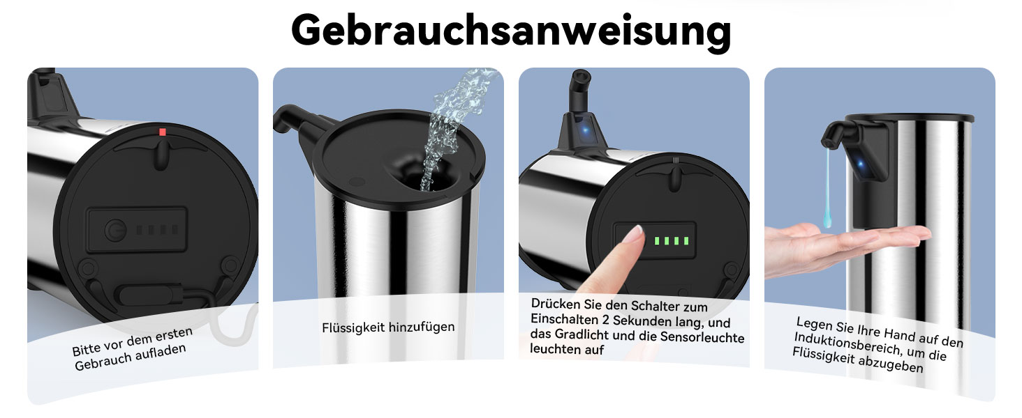 Автоматичний безконтактний диспенсер для мила з 4 рівнями регулювання, 400 мл, електричний, на батарейках, для встановлення на стільницю, з інфрачервоним сенсором, бронзовий (Silver, USB-зарядний)