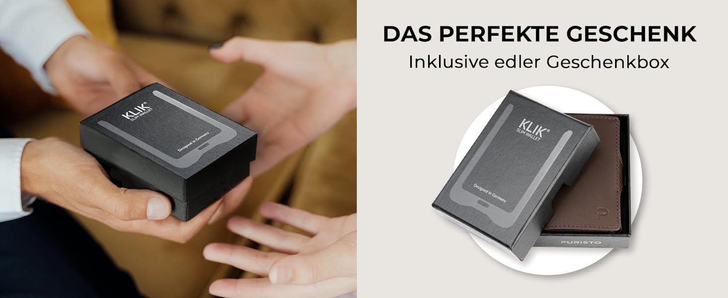 Гаманець чоловічий PURISTO KLIK Classic Slim з відділом для монет - мініатюрний гаманець з натуральної шкіри з RFID-захистом для 10-14 карт - карбоновий дизайн