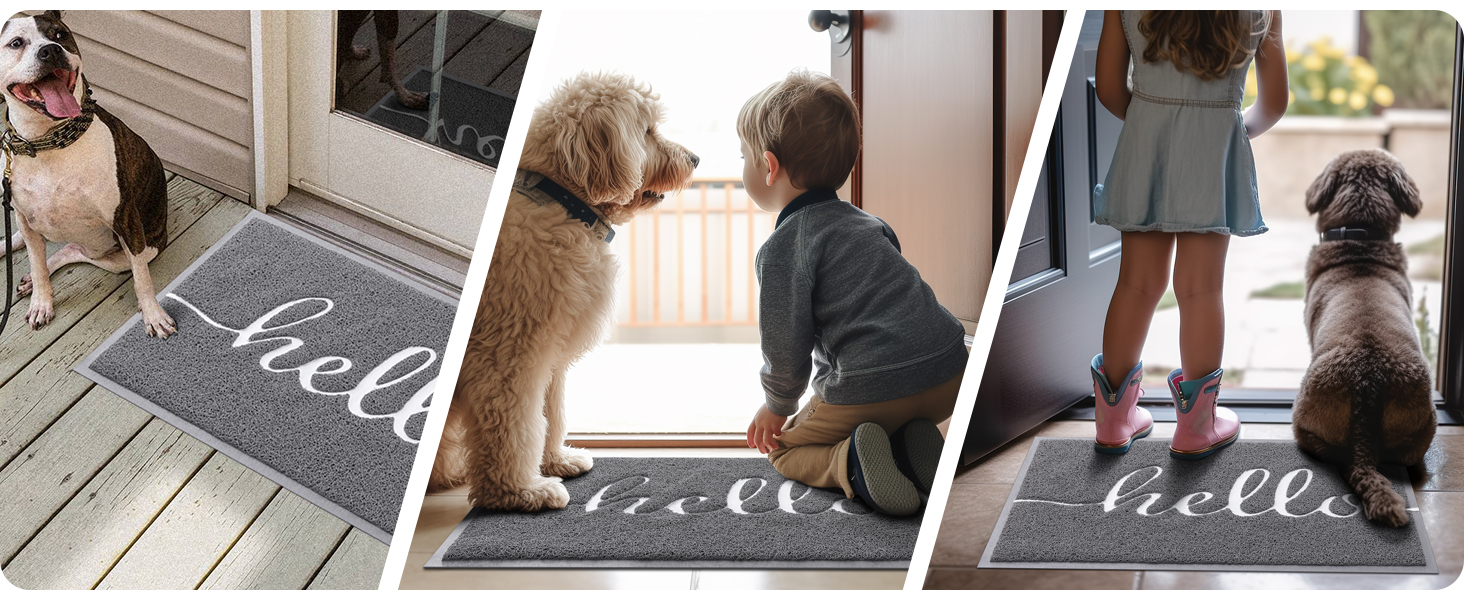 Килимок Homaxy Hello для дому та вулиці, антиковзкий, сірий 60x90 см