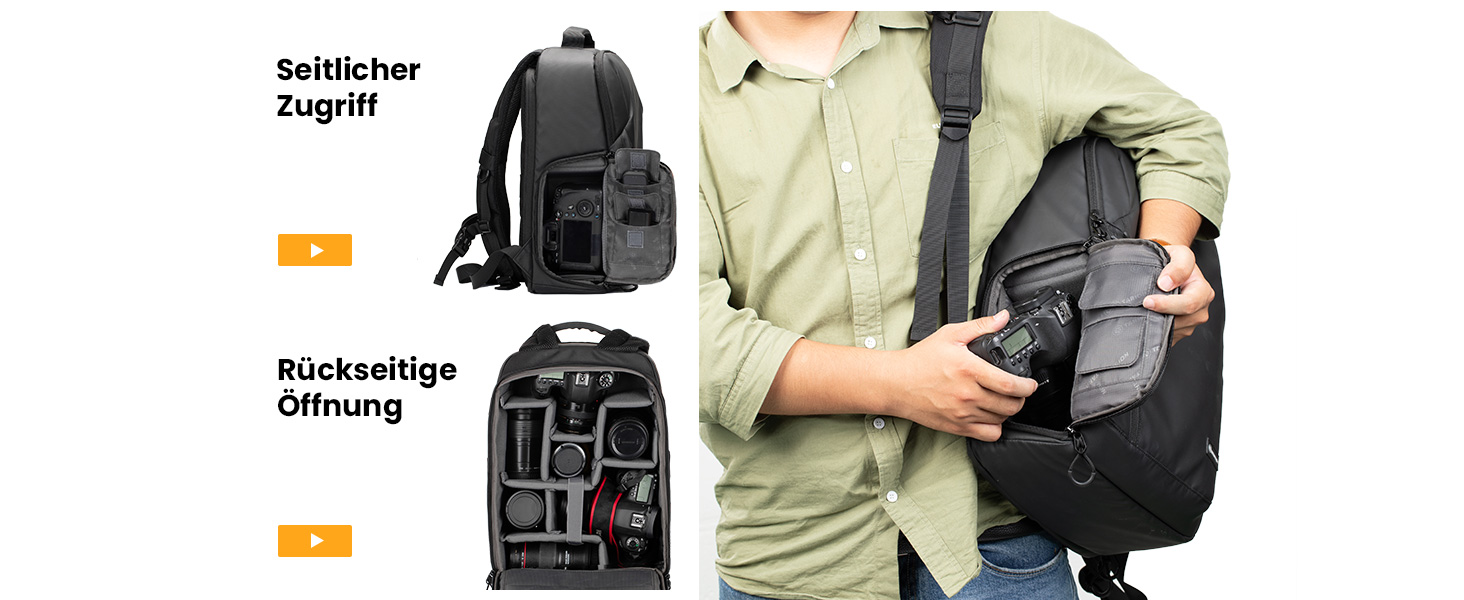 Рюкзак для фотокамери TARION: водонепроникний, з відділенням для 14-дюймового ноутбука та захистом від дощу (чорний)