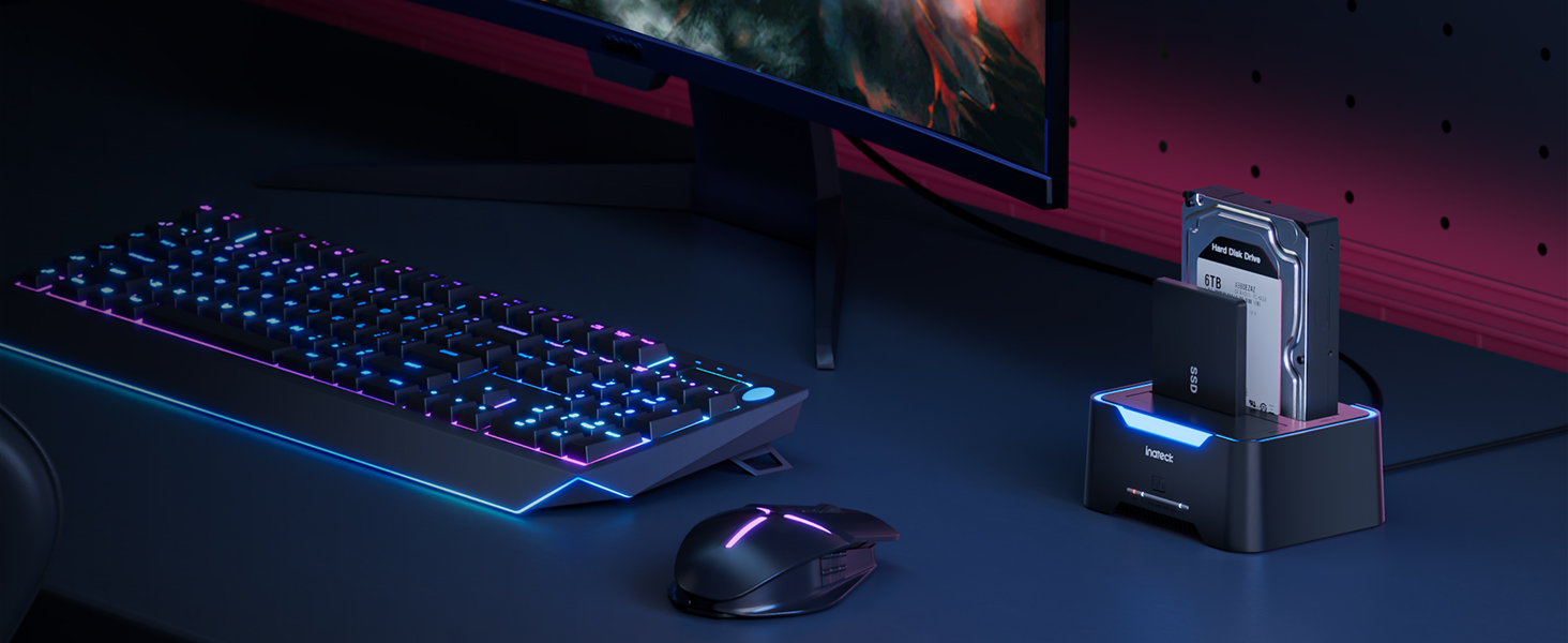 Док-станція Inateck USB 3.0 для HDD/SSD 2.5/3.5 дюймів, Dual-Dock, підтримка Offline-клонування, RGB, SA02002
