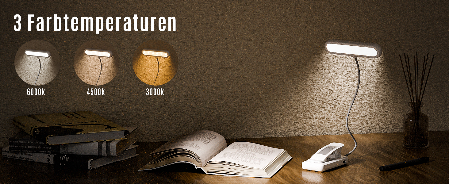 Ліхтар для читання LQWELL на шию, LED, 3 кольори/яскравість, гнучкий, акумуляторний, для читання, в'язання, рукоділля (білий, прямокутний - 3 шт)