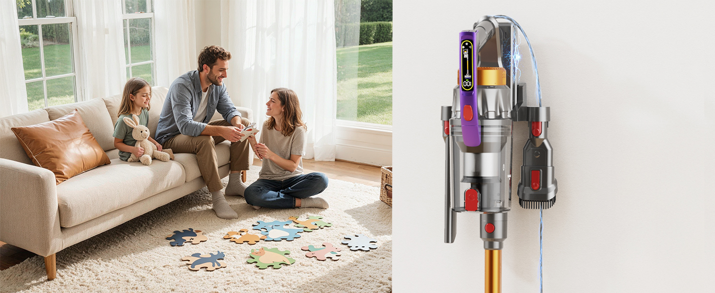 Бездротовий акумуляторний пилосос CHEBIO 580W з LED-дисплеєм, антизаплутувальною насадкою та потужністю 48000Pa. Підходить для прибирання підлоги, килима та шерсті тварин.