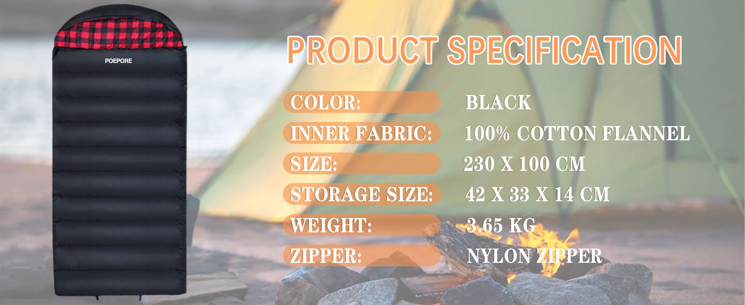 Спальний мішок Poepore Outdoor Winter для дорослих, Extra Wide, 3-4 сезони, XXL, теплий, бавовна, фланель, для кемпінгу, походів, пригод, 230*100 см, 0°C (Червоний, -6°C)