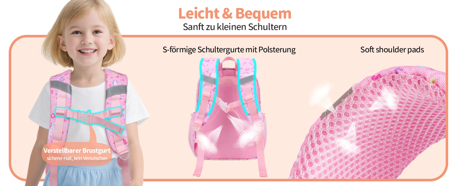 Дитячий рюкзак Bagseri Kinderrucksack для дівчаток 15L, легкий рюкзак для школи та 1-2 класу, з нагрудним ременем та ізотермічним відділенням, сумісний з DIN A4, з світловідбиваючими елементами, Deep Purple Einhorn