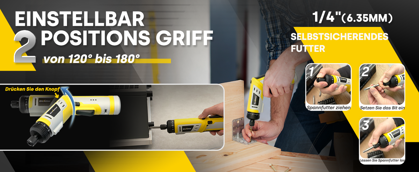 Mini акумуляторний шуруповерт Enventor 6 Nm, 4V, 2000 mAh, LED, USB, 25-ти шт. біт, з LED-підсвічуванням, 3 режими крутного моменту, з біт-подовжувачем, гнучкий вал (модель 95202)