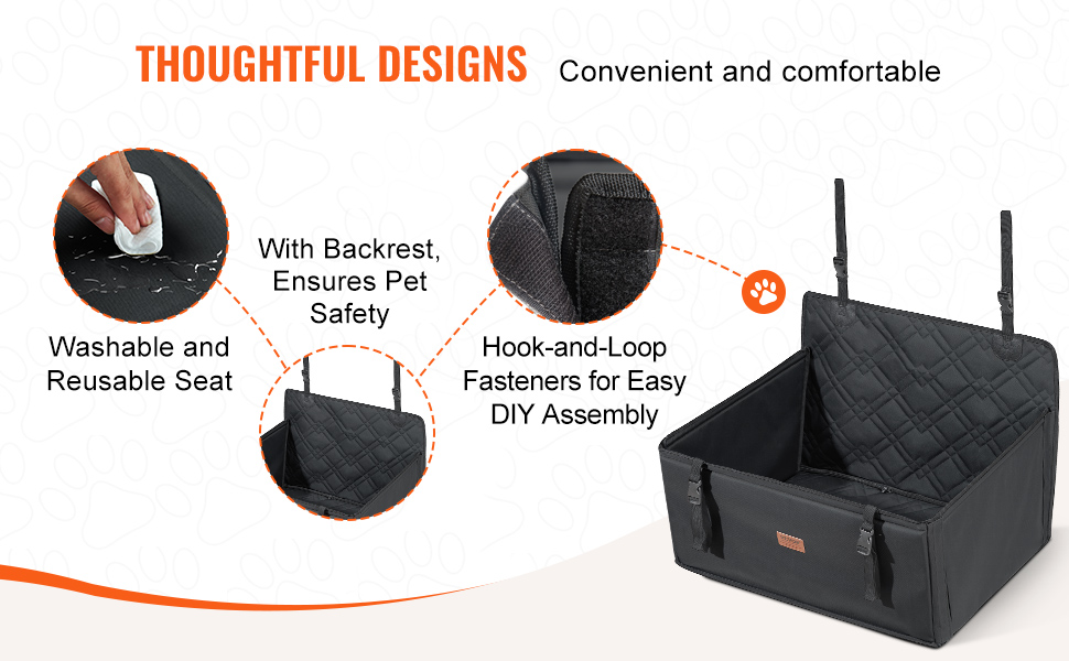 Автокрісло для собак VEVOR - чорне, водонепроникне, до 22 кг
