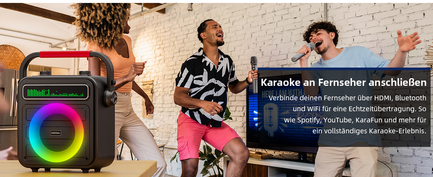 Караоке машина для дорослих та дітей – портативна система з 2 мікрофонами, Bluetooth, TF, USB, AUX, TWS, динамік, чорна