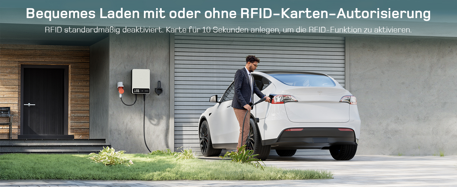 Wallbox 11 кВт з APP, кабель Type 2 7.5м з тримачем, 3-фазний зарядний пристрій для електромобілів (6-16A, 400V), BEV/PHEV, RCD Type A 30mA AC + 6mA DC, IP54, чорний. CEE 22кВт, 10м білий.
