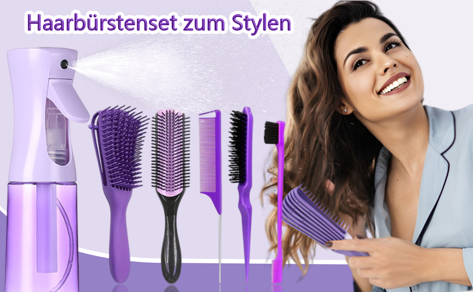 Набір гребінців та щіток WhaleO для волосся: щітка для локонів, пучок, розчісування, для кучерявого волосся, гребінець з ручкою, набір для створення зачісок, аксесуари для волосся