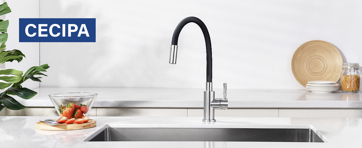Кран кухонний CECIPA SOFETIY SERIE, чорний матовий, 2 режими струменя, нержавіюча сталь, поворотний 360°