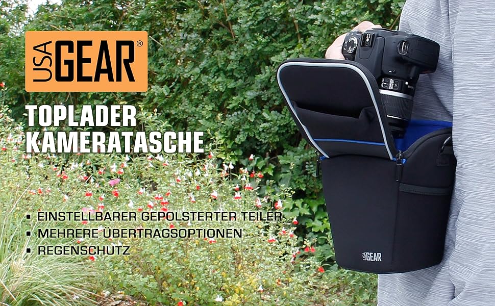 Чохол для камери DSLR USA Gear: зручний, з регульованим плечем, для Nikon, Canon, Panasonic, чорний