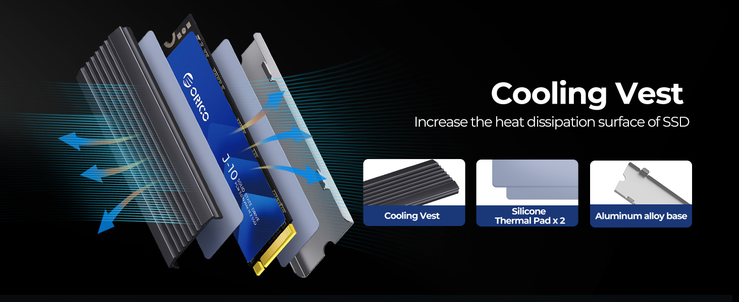 SSD Orico 1TB NVMe M.2 PCIe Gen3.0x4 - 3100 MB/s з кулером для ПК та відеомонтажу (J10)