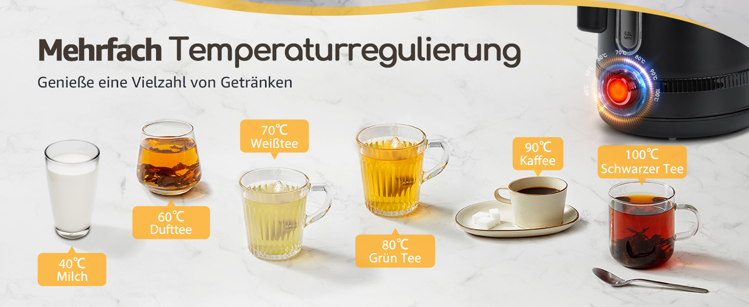 Електричний чайник Aigostar з регулюванням температури 1,7 л, ретро-дизайн, чорний матовий, цифровий дисплей, функція підтримання тепла, без пластику всередині, BPA-free