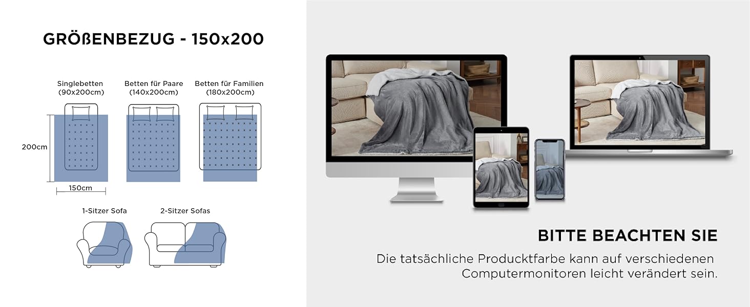 BEDSURE Плед з м'якого Sherpa, теплий вовняний плед - покривало на диван, пухнастий накид, товстий плед для дивану, подарунок для жінок, пухнастий домашній плед, сірий, 150x200 см, XL