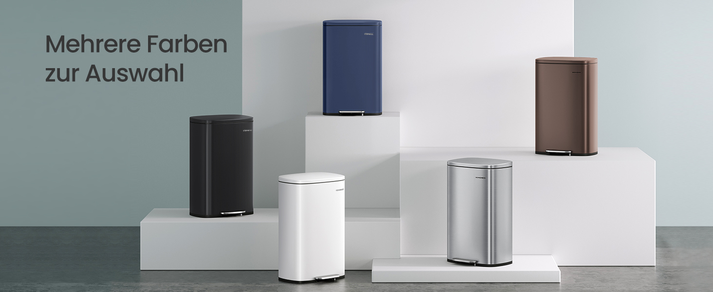 Відро для сміття SONGMICS 50 л з педальним механізмом, сталеве, з м'яким закриттям, чорне