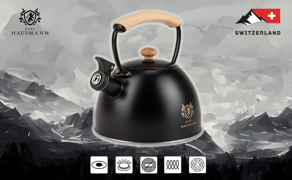 Чайник електричний Induktion 2.5L з автоматичним свистком, нержавіюча сталь. Підходить для індукційних, газових та електричних плит.