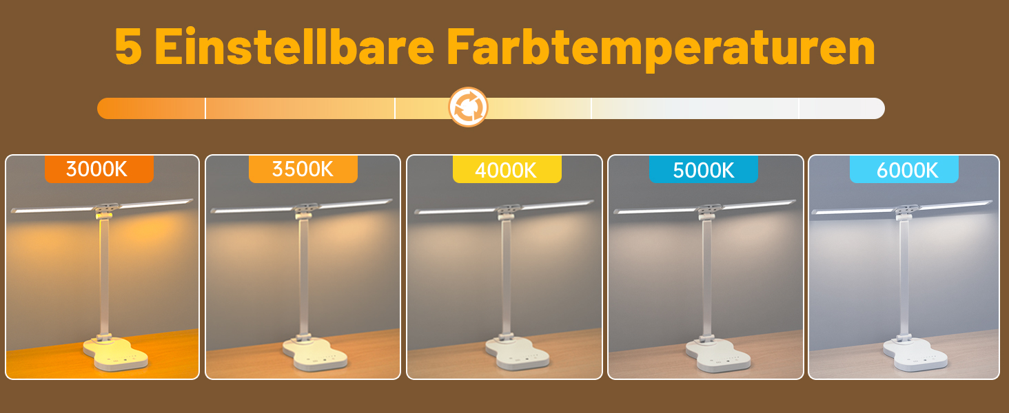 Стійка лампа для робочого столу з двома регульованими головками, 5 режимів кольору, 10 рівнів яскравості, сенсорне керування, таймер 45 хв, диммування, для дому, офісу, читання, навчання - біла