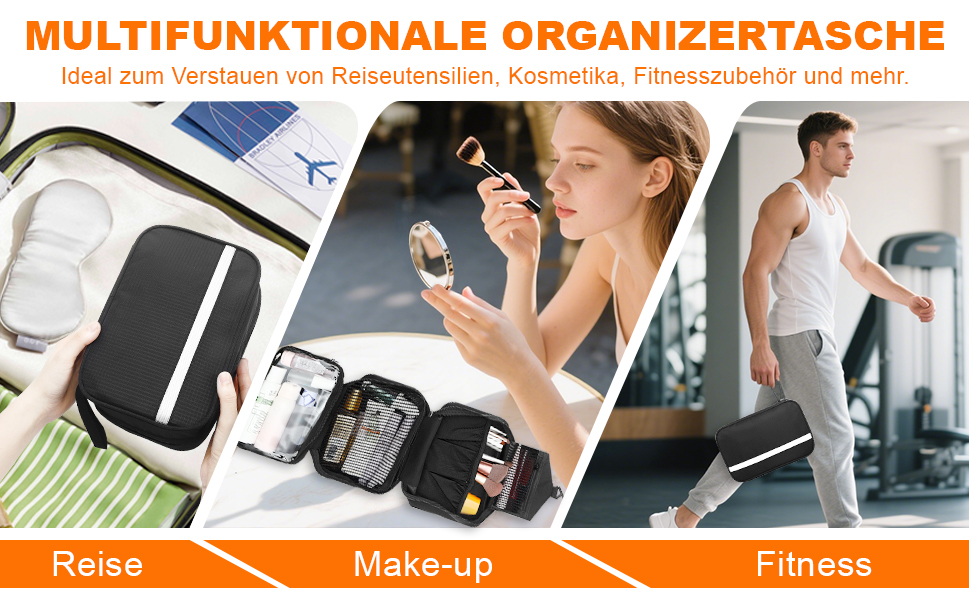 Чоловіча та жіноча косметичка для подорожей з відділеннями, водонепроникна, з гачком, зелена (чорна)