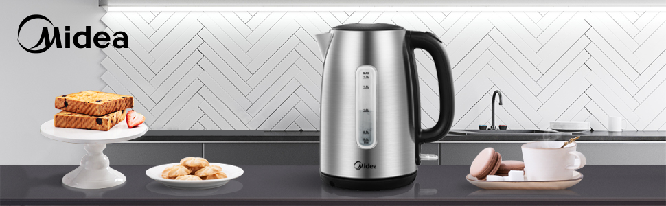 Midea 1.7L Stainless Steel Electric Kettle - Fast Boil, LED Display, 360° Base, BPA-Free