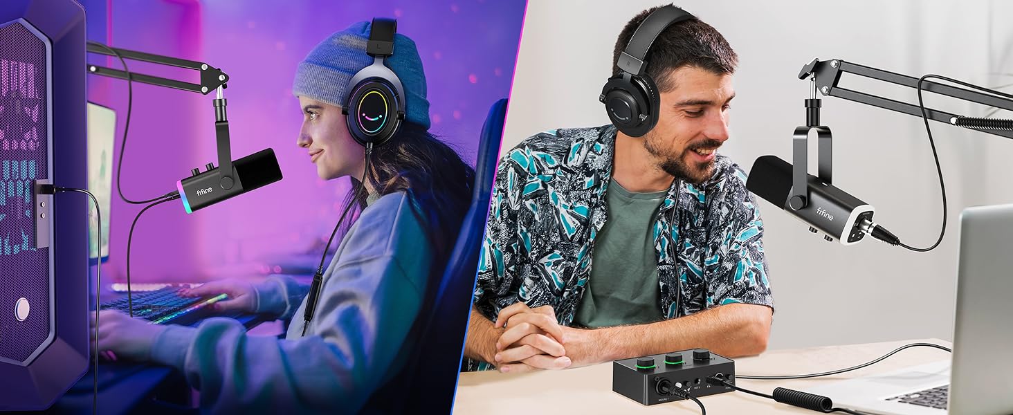 Мікрофон FIFINE XLR для стрімінгу, подкастів та запису звуку. USB динамічний мікрофон з кріпленням для PS4/5, Mac, Mixer, Sound Card. Чорний