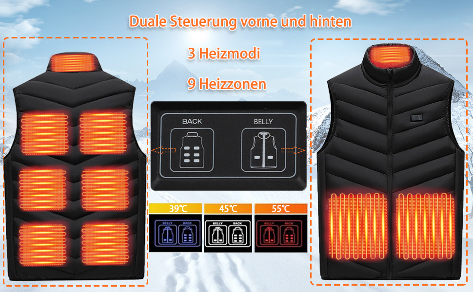 Обогревна жилетка для чоловіків та жінок з Powerbank, 9 зон нагріву, 3 режими температури, 20000mAh, для активного відпочинку, походів та катання на лижах